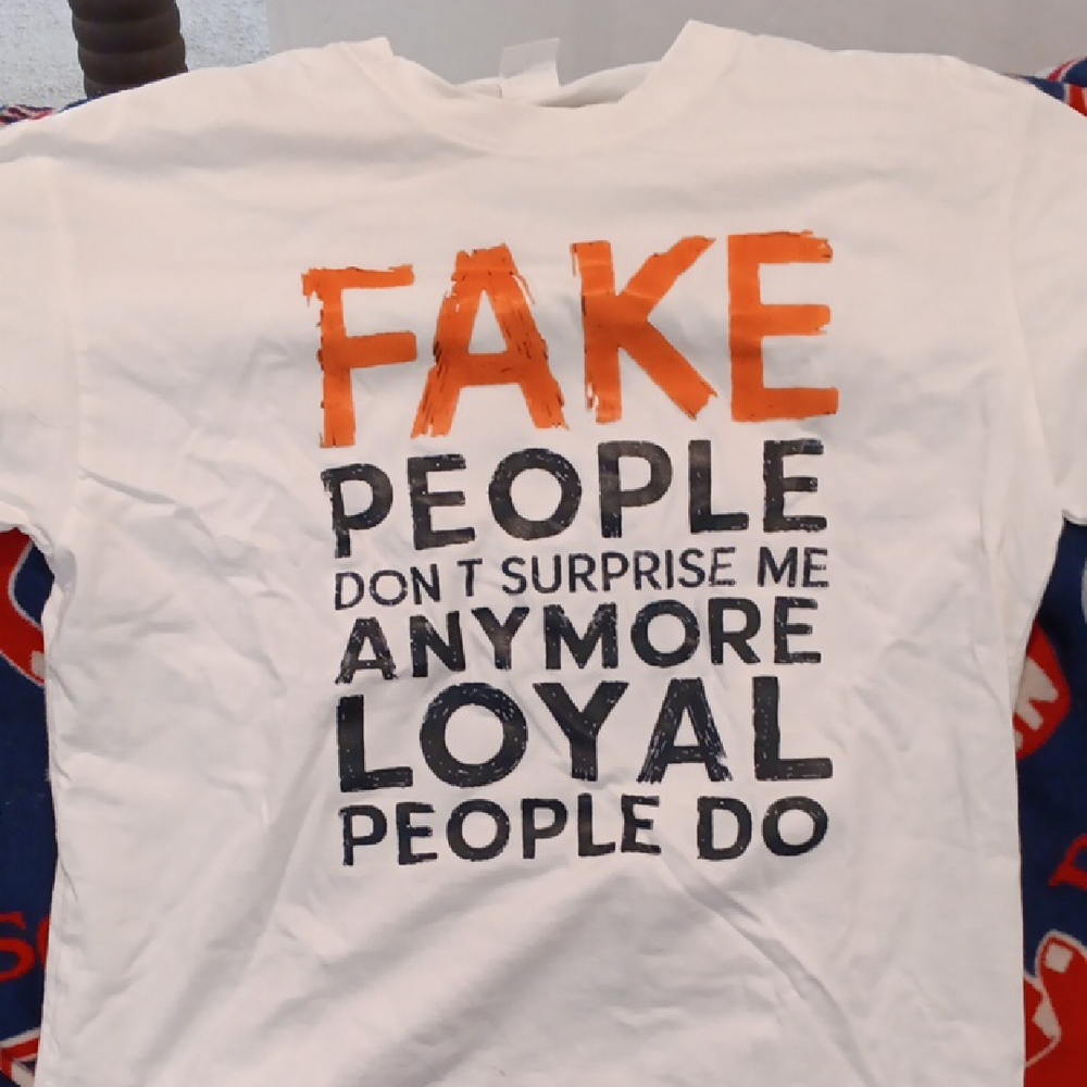 White Graphic Tee with Orange & Black Text - Casual Men's Shirt